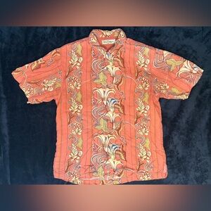 Tommy Bahama Floral Mens Medium Shirt Orange Aloha Button Front Hawaiian Camp